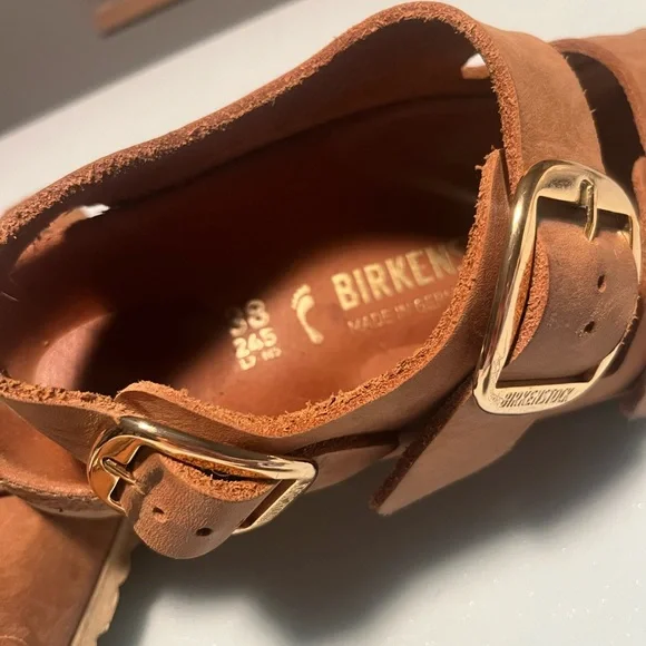 Birkenstock Milano Big Buckle Sandals in Nubuck/Gold - Picture 6 of 10